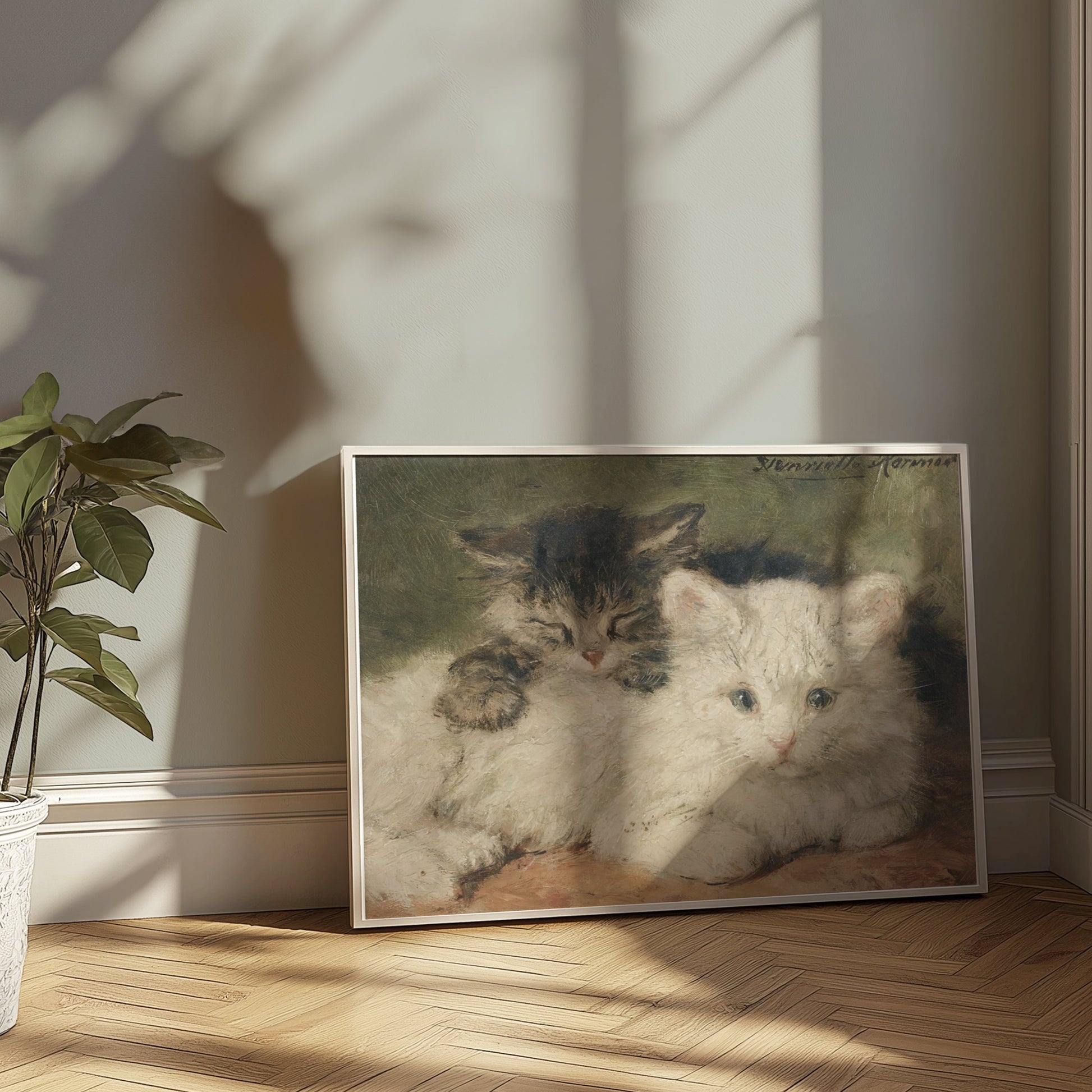 Premium Poster of Vintage Style Cute Cats Resting Painting Posters