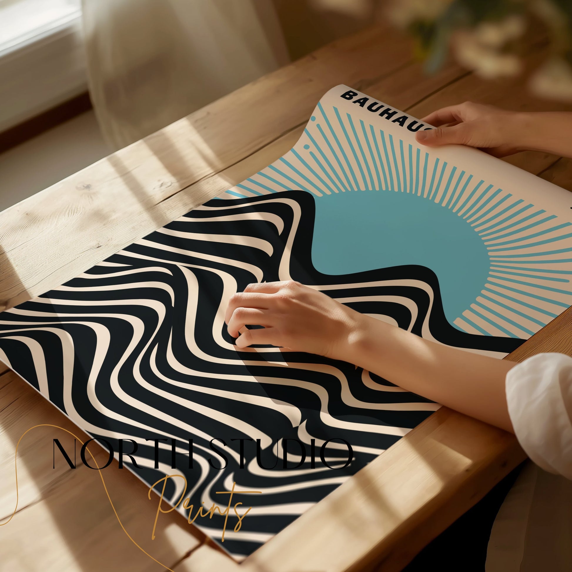 Premium Poster of Vintage Sunset Bauhaus 1923 Inspired Wave Art Posters