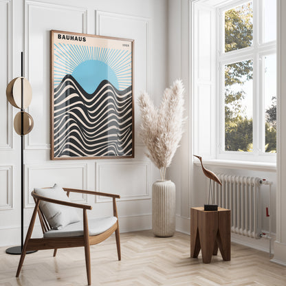 Premium Poster of Vintage Sunset Bauhaus 1923 Inspired Wave Art Posters