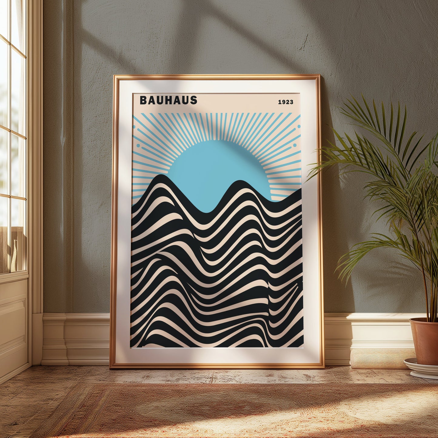 Premium Poster of Vintage Sunset Bauhaus 1923 Inspired Wave Art Posters
