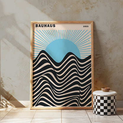 Premium Poster of Vintage Sunset Bauhaus 1923 Inspired Wave Art Posters