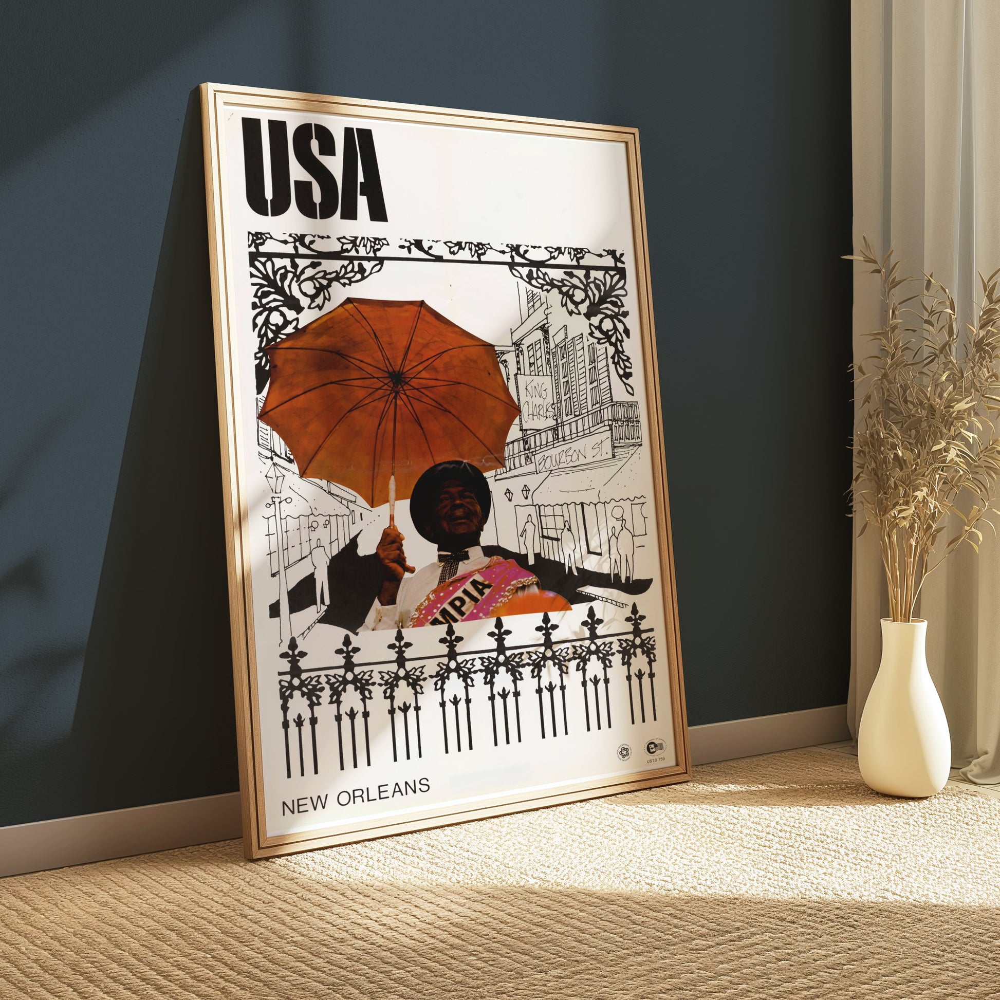 Premium Poster of Vintage USA New Orleans Posters with Umbrella Artwork