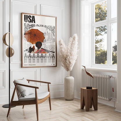 Premium Poster of Vintage USA New Orleans Posters with Umbrella Artwork