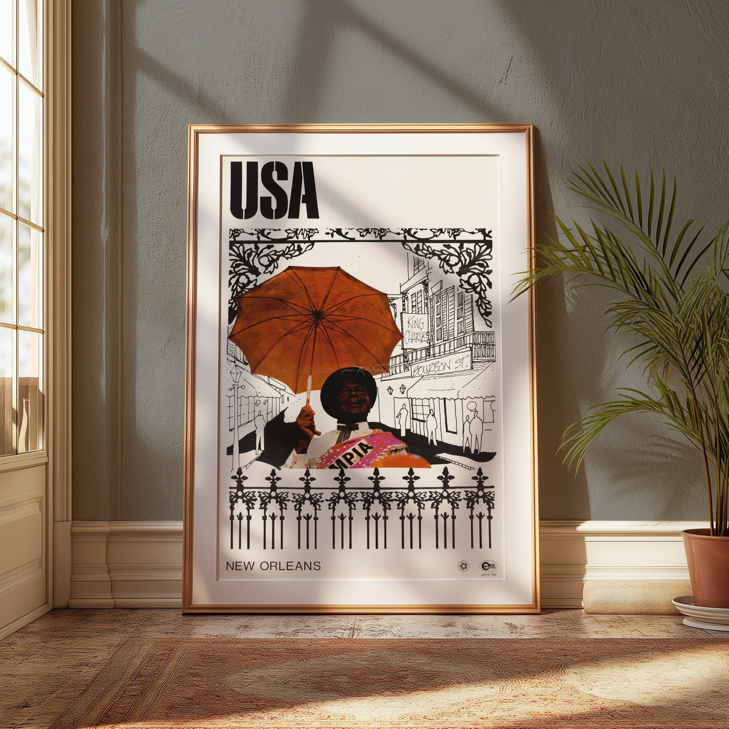 Premium Poster of Vintage USA New Orleans Posters with Umbrella Artwork
