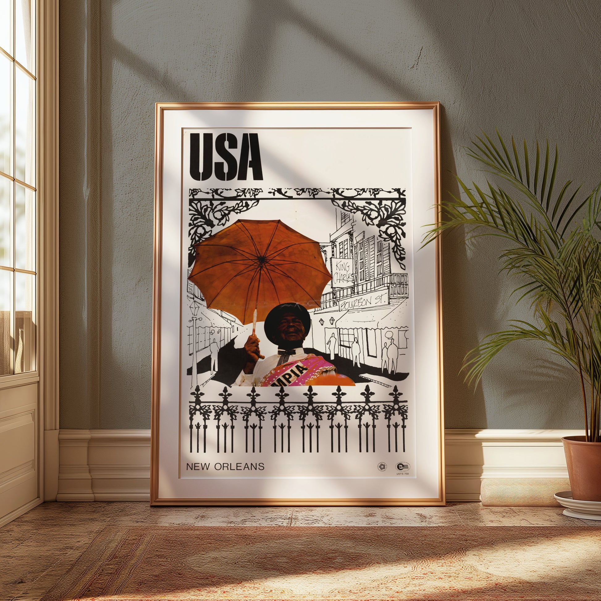 Premium Poster of Vintage USA New Orleans Posters with Umbrella Artwork