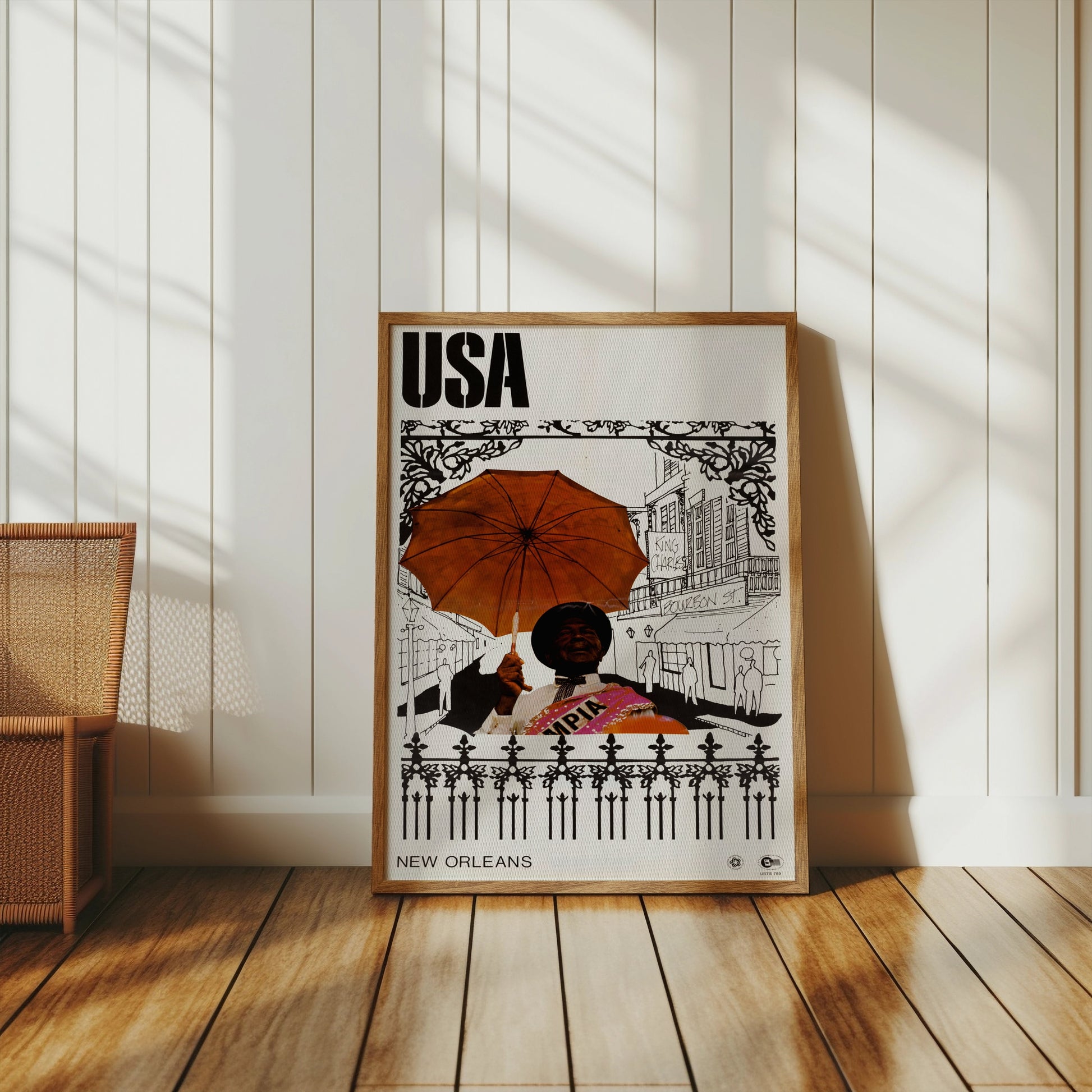 Premium Poster of Vintage USA New Orleans Posters with Umbrella Artwork