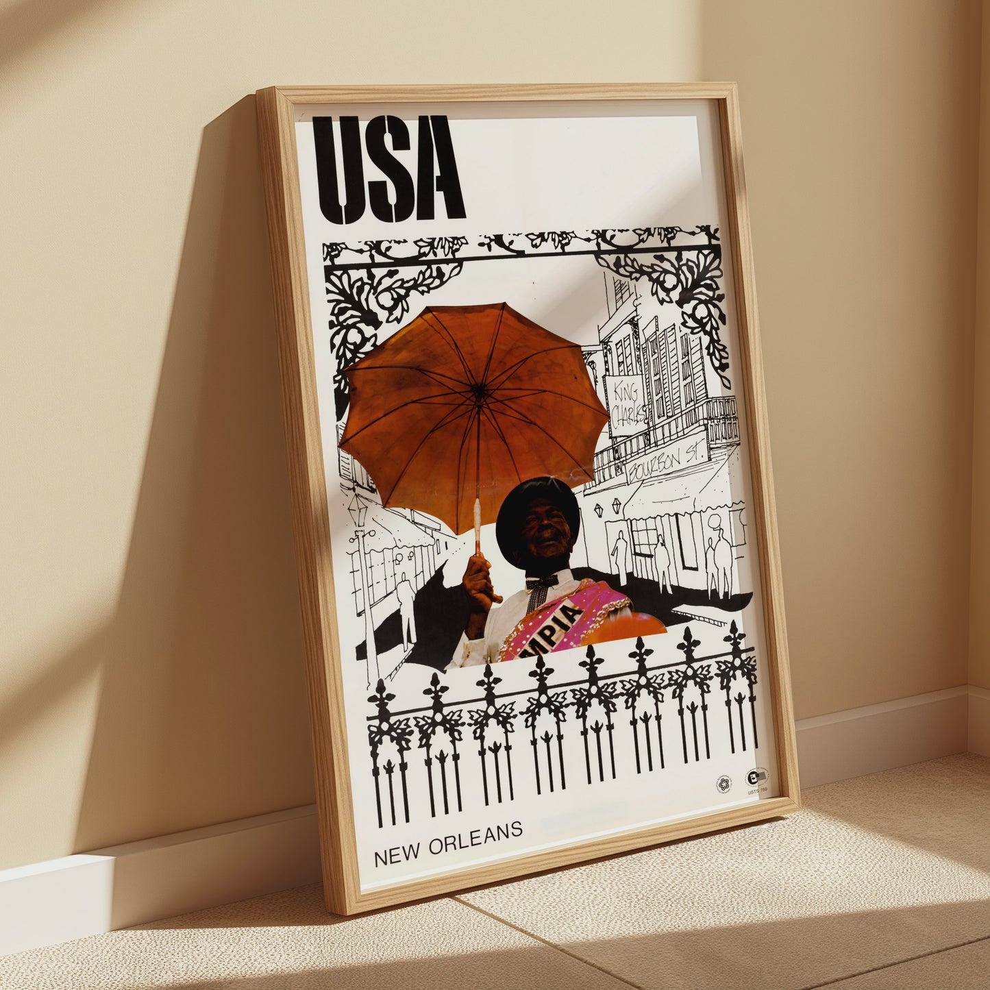 Premium Poster of Vintage USA New Orleans Posters with Umbrella Artwork