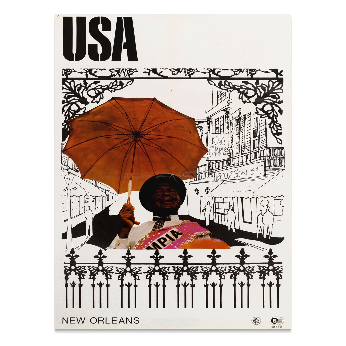 Premium Poster of Vintage USA New Orleans Posters with Umbrella Artwork