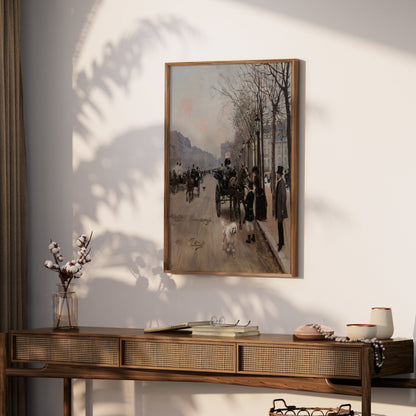 Premium Poster of Vintage Urban Horse Carriage Scene with People Posters