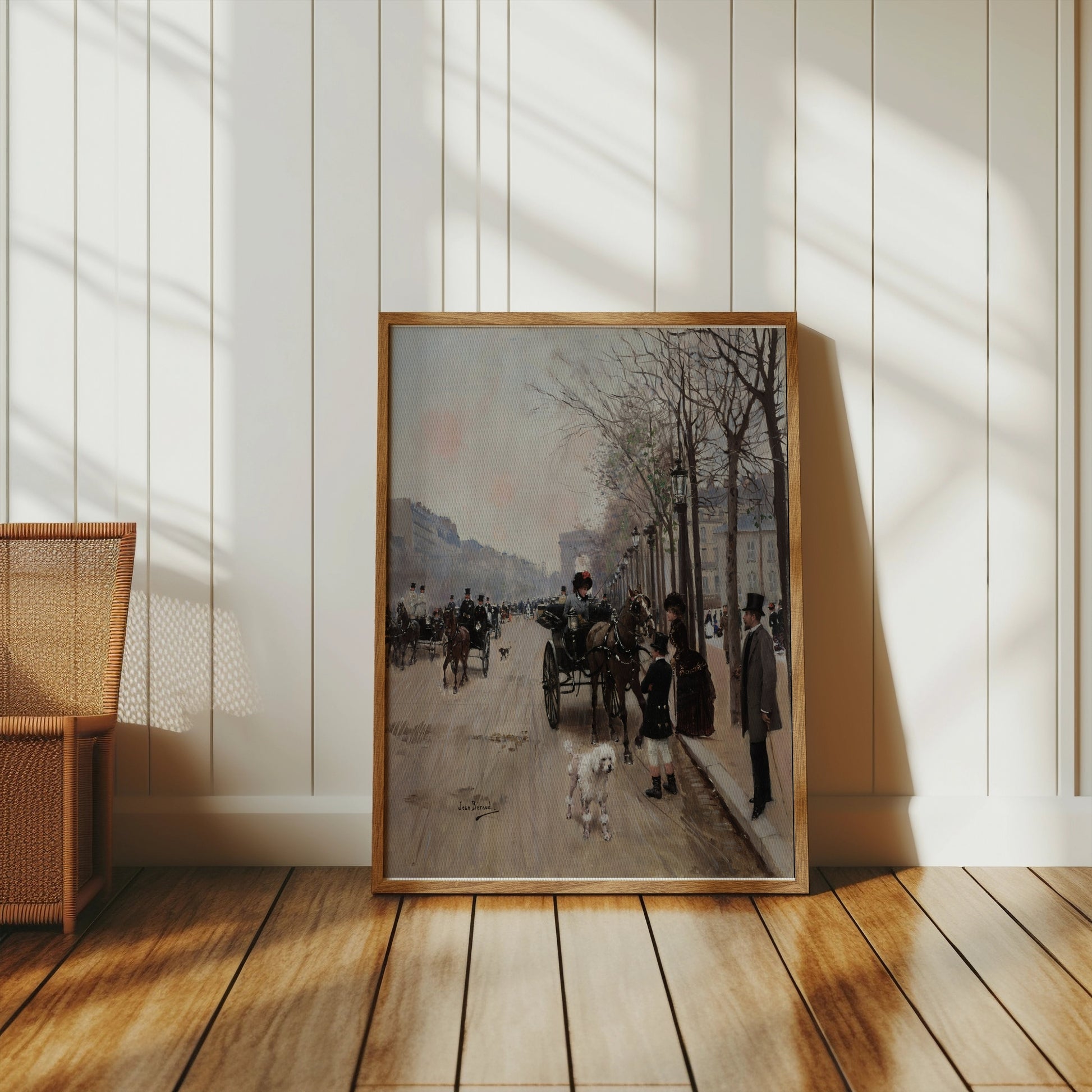 Premium Poster of Vintage Urban Horse Carriage Scene with People Posters