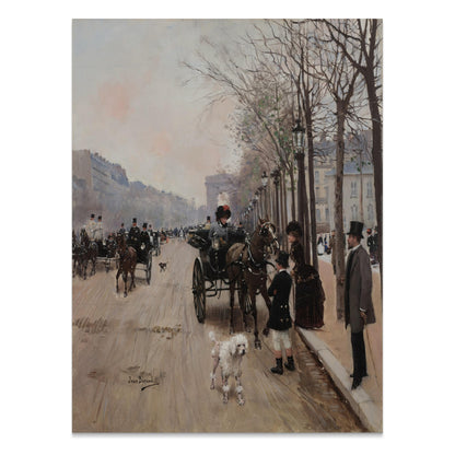 Premium Poster of Vintage Urban Horse Carriage Scene with People Posters