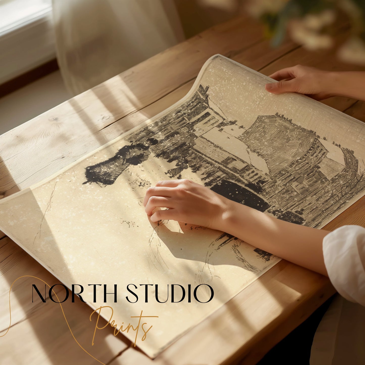 Premium Poster of Vintage Urban Snow Scene With Carriage And People Posters
