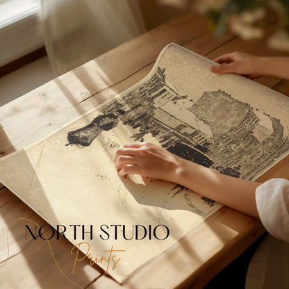 Premium Poster of Vintage Urban Snow Scene With Carriage And People Posters