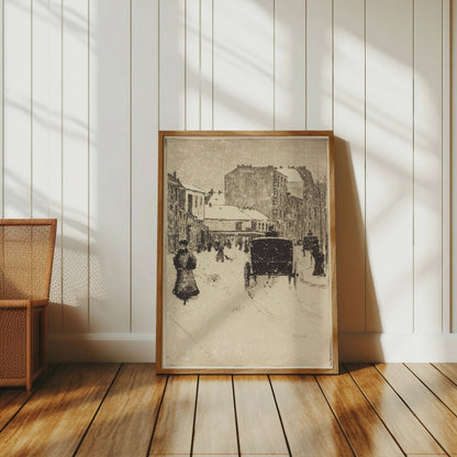 Premium Poster of Vintage Urban Snow Scene With Carriage And People Posters