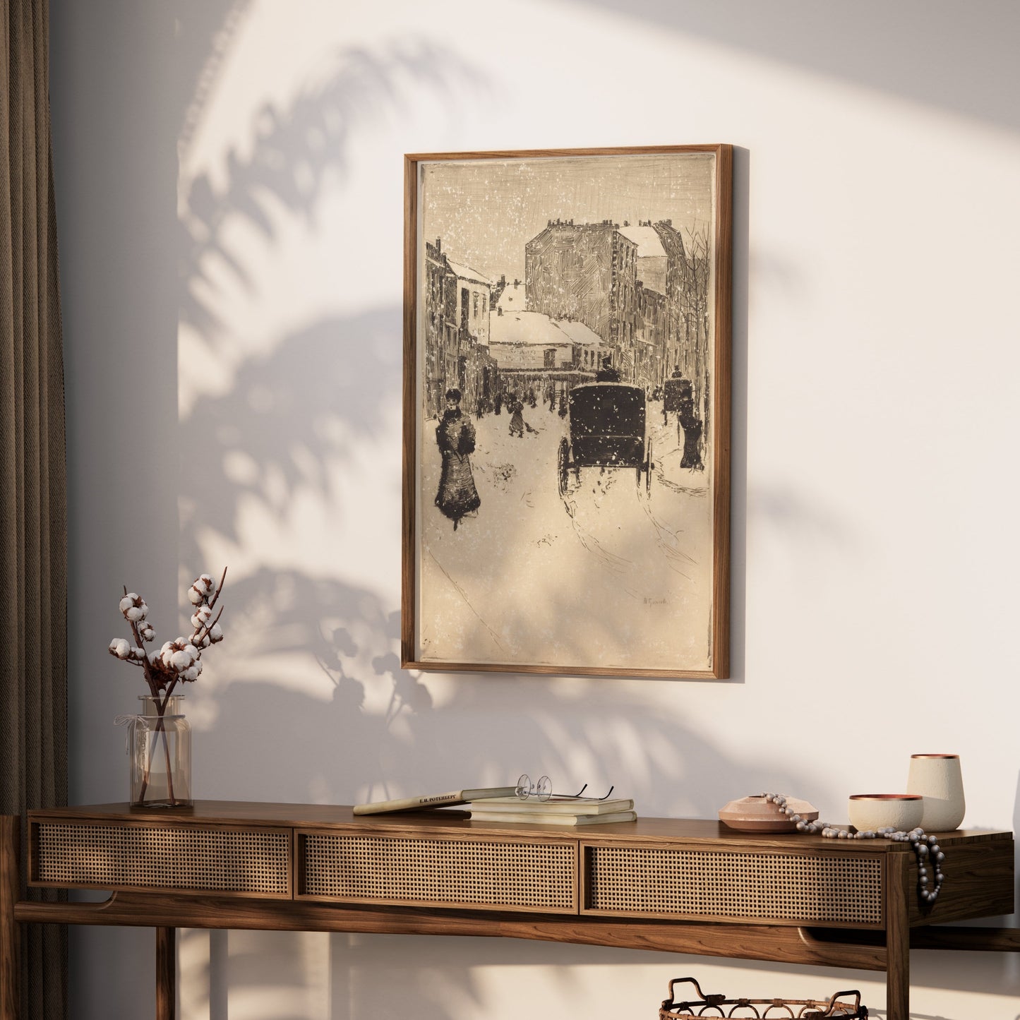 Premium Poster of Vintage Urban Snow Scene With Carriage And People Posters