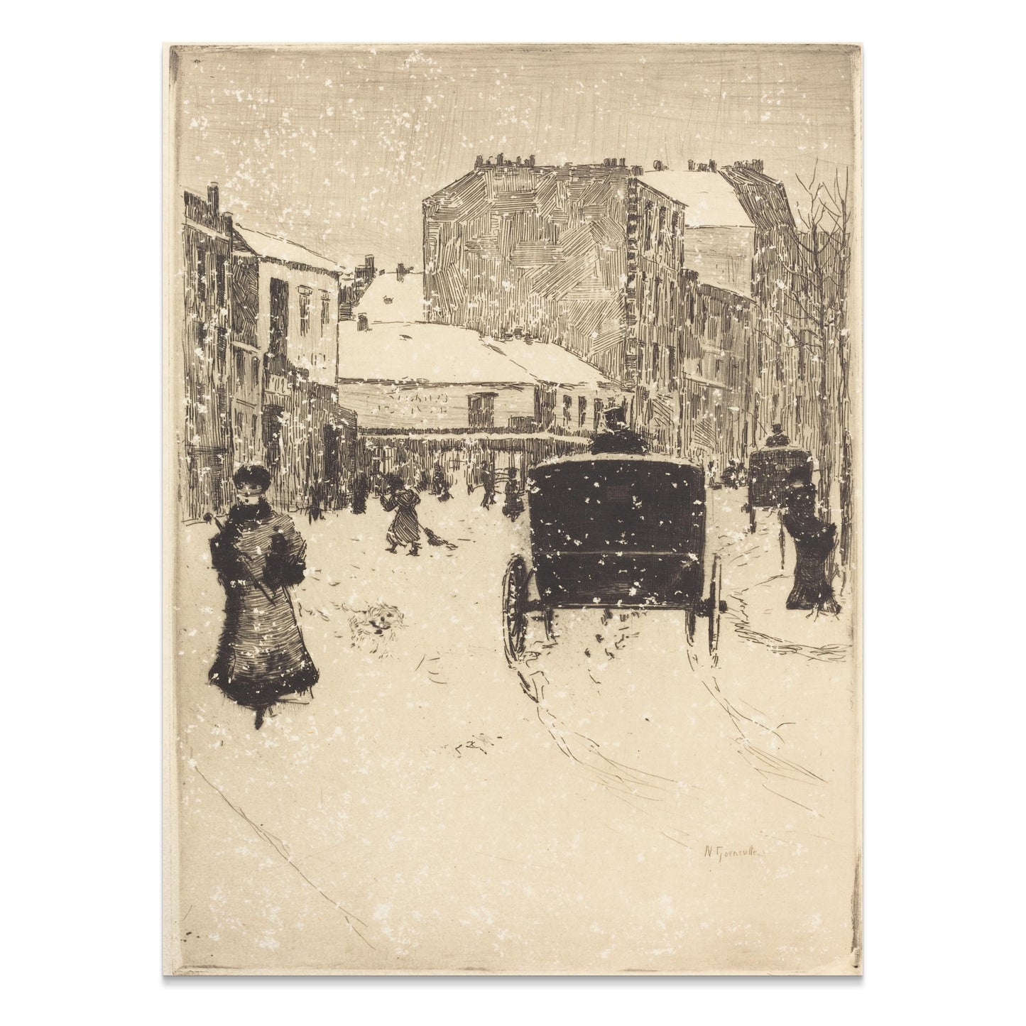 Premium Poster of Vintage Urban Snow Scene With Carriage And People Posters