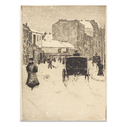 Premium Poster of Vintage Urban Snow Scene With Carriage And People Posters