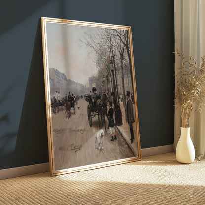 Premium Poster of Vintage Urban Street Scene with Horse Carriage Posters