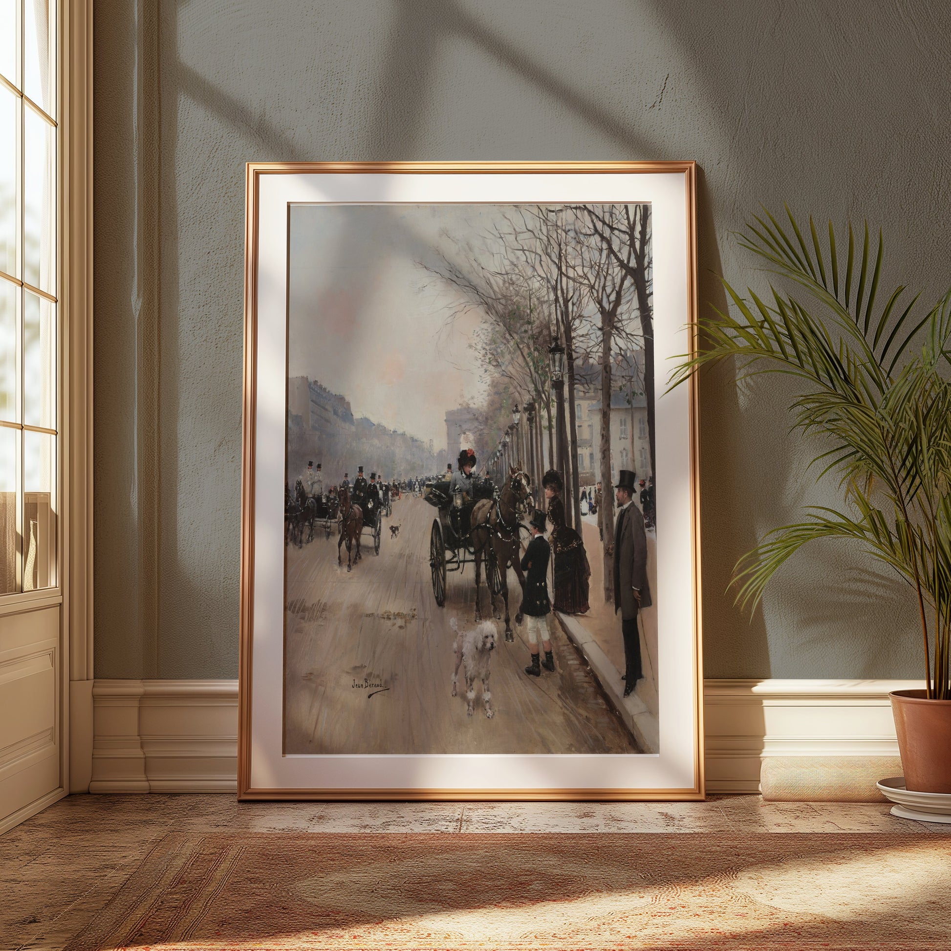Premium Poster of Vintage Urban Street Scene with Horse Carriage Posters