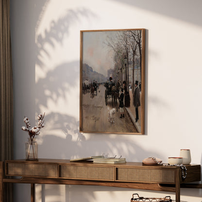 Premium Poster of Vintage Urban Street Scene with Horse Carriage Posters
