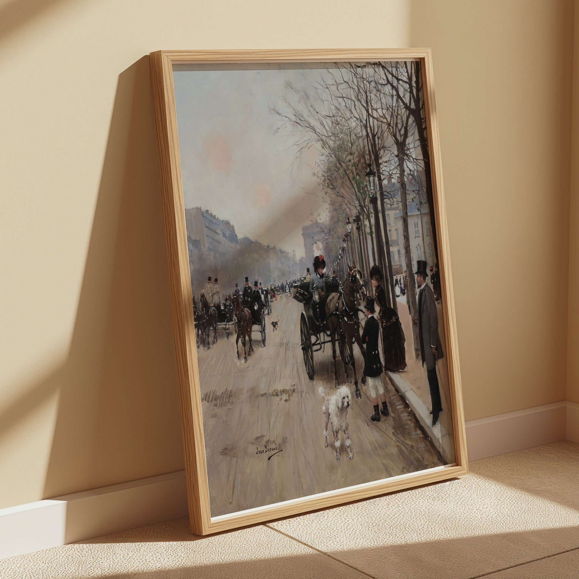 Premium Poster of Vintage Urban Street Scene with Horse Carriage Posters