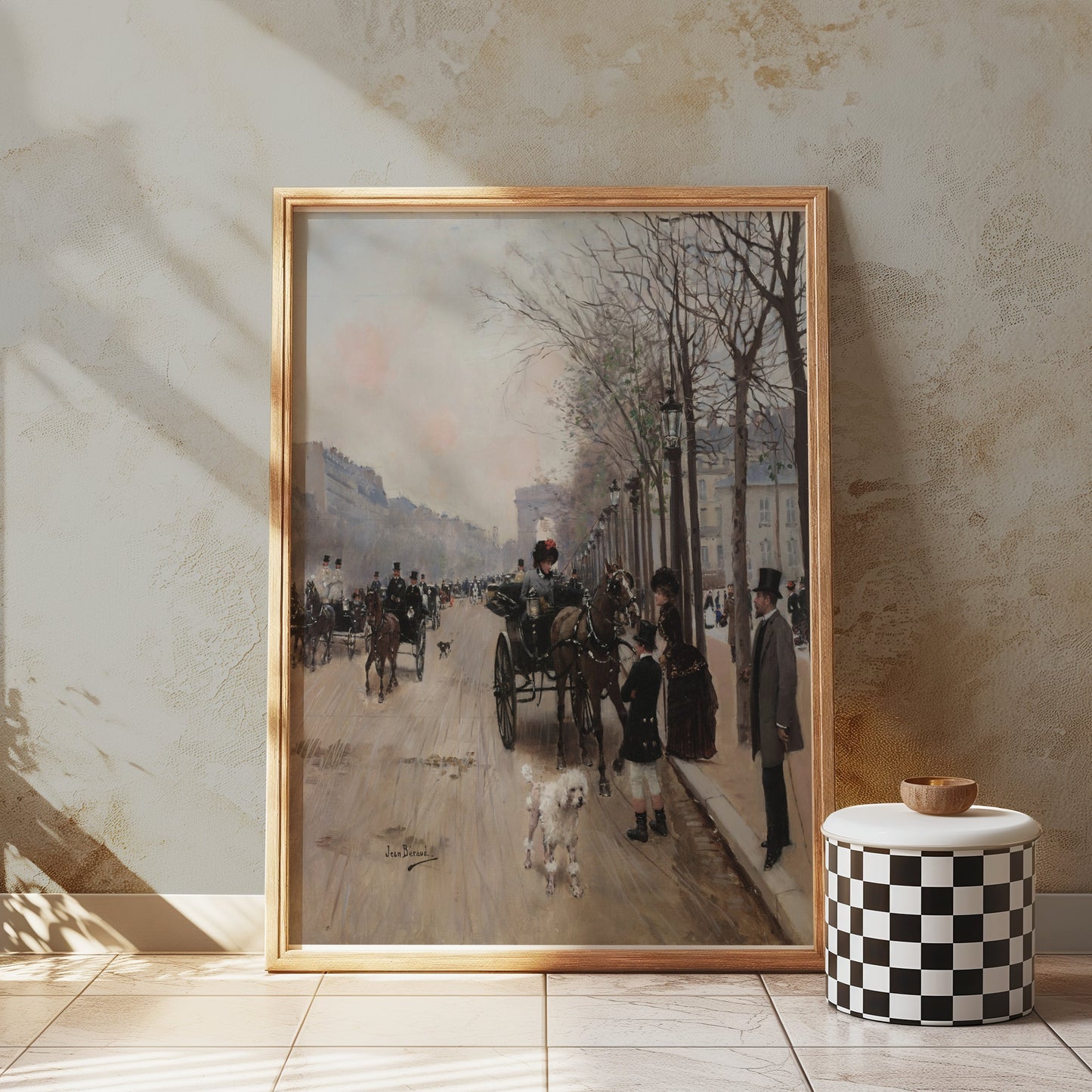 Premium Poster of Vintage Urban Street Scene with Horse Carriage Posters