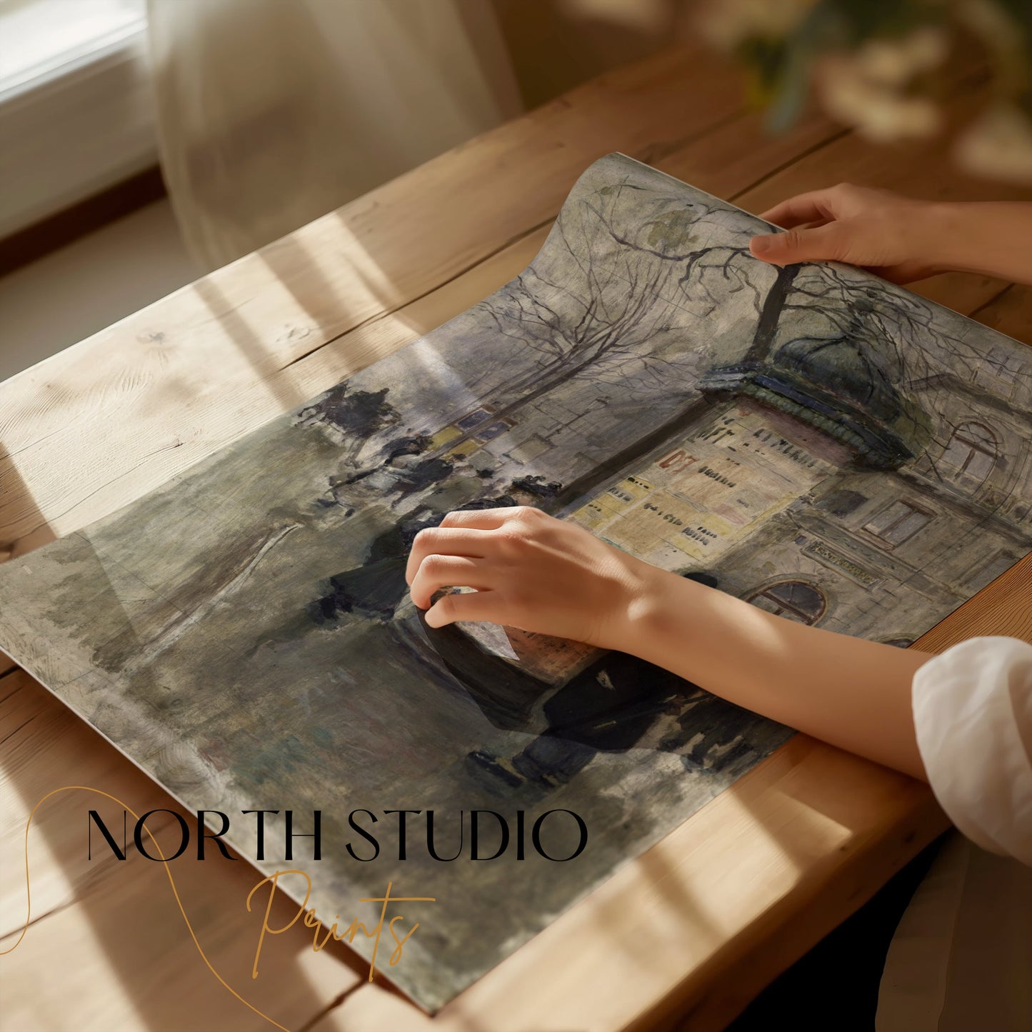 Premium Poster of Vintage Urban Street Scene with Market Kiosk Posters