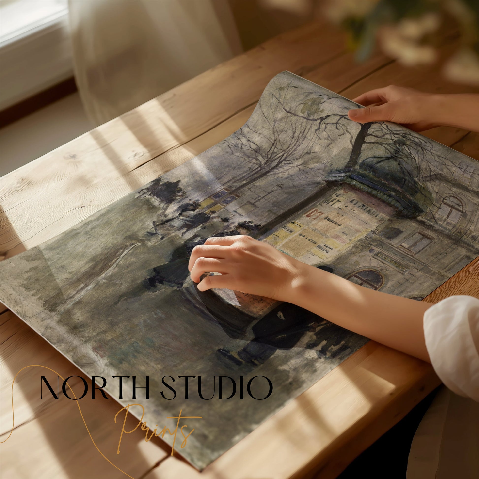 Premium Poster of Vintage Urban Street Scene with Market Kiosk Posters