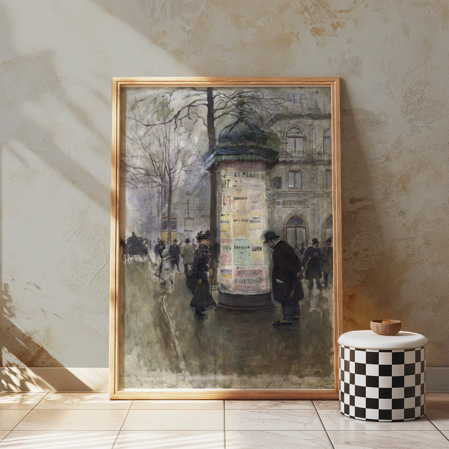 Premium Poster of Vintage Urban Street Scene with Market Kiosk Posters