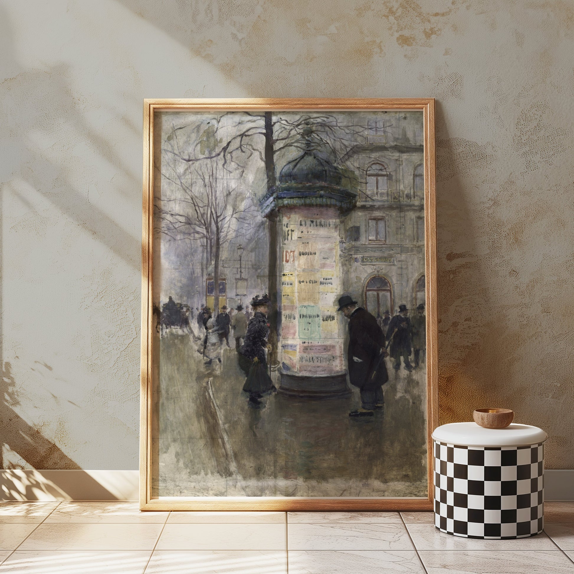 Premium Poster of Vintage Urban Street Scene with Market Kiosk Posters