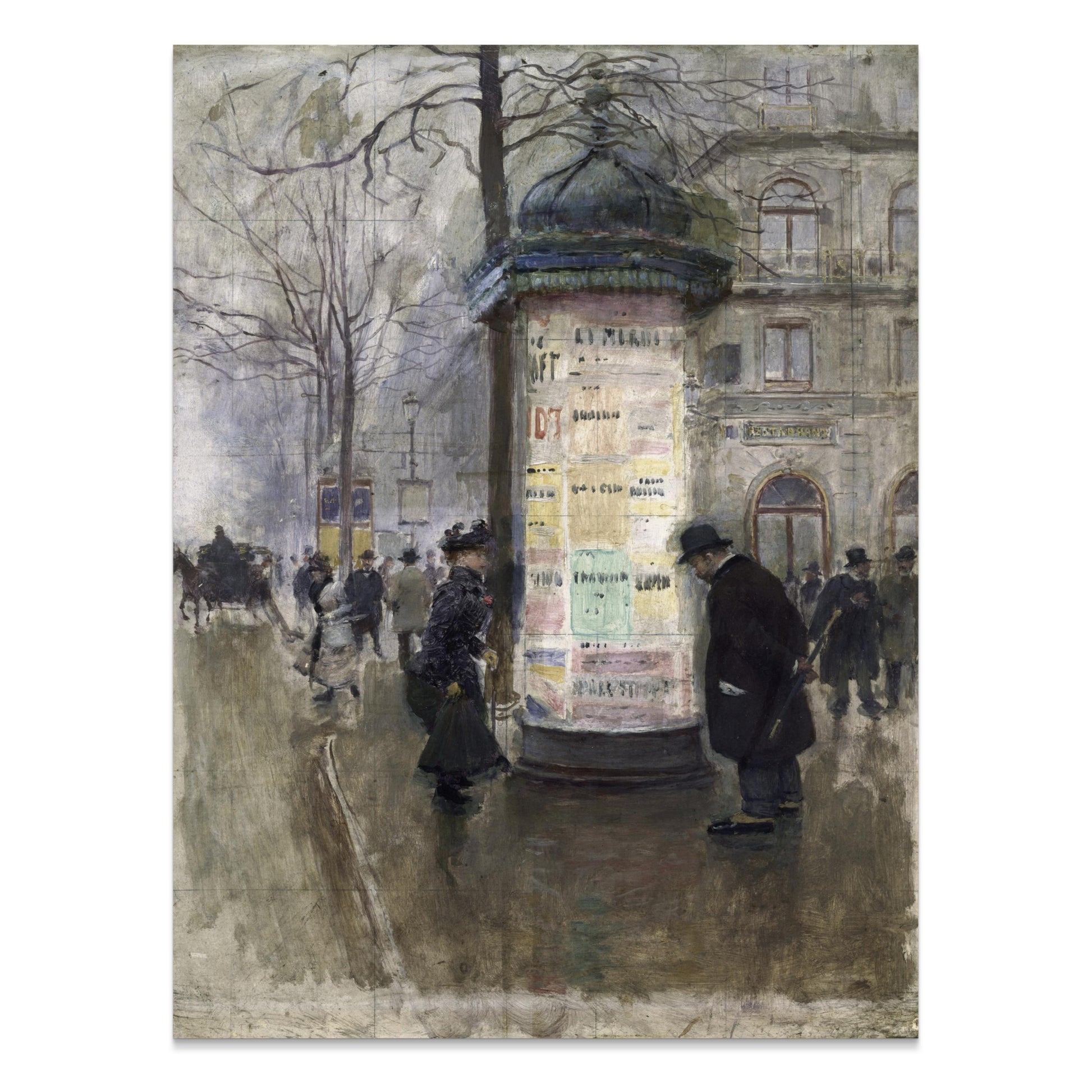 Premium Poster of Vintage Urban Street Scene with Market Kiosk Posters