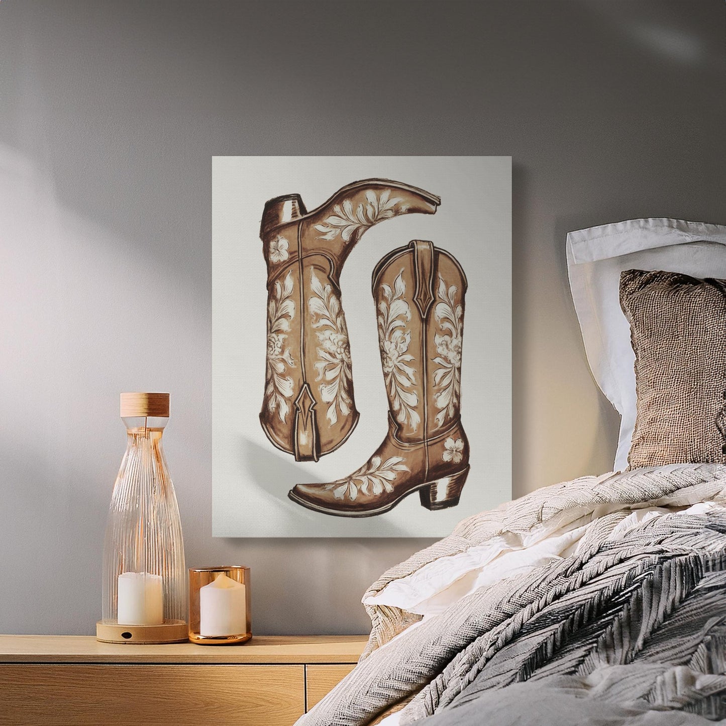 Premium Poster of Vintage Western Cowboy Boots Artwork Canvas Wraps