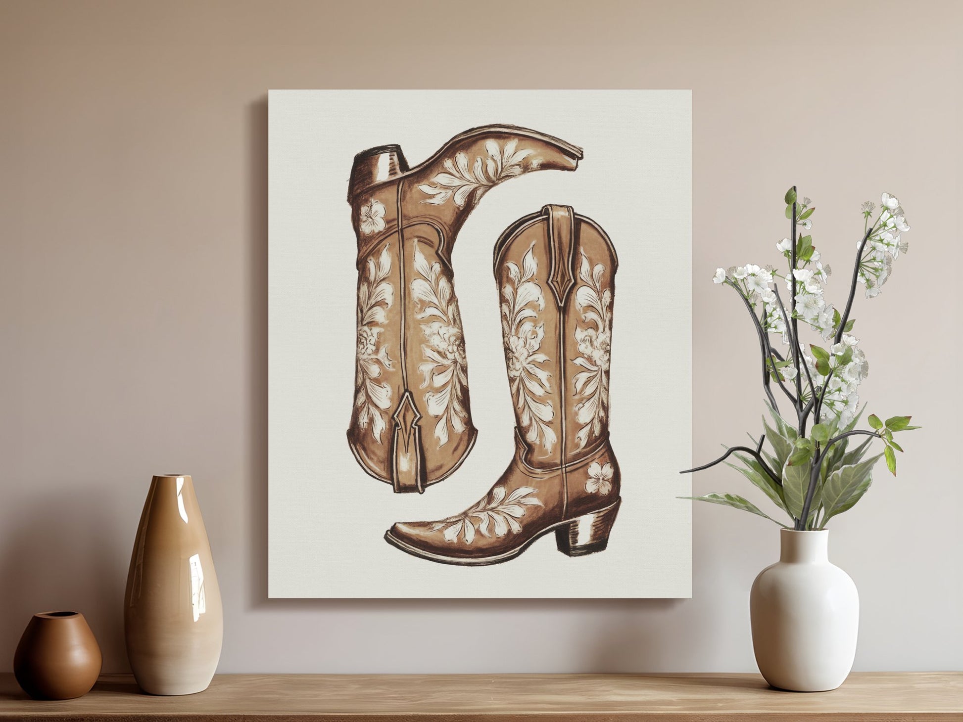 Premium Poster of Vintage Western Cowboy Boots Artwork Canvas Wraps