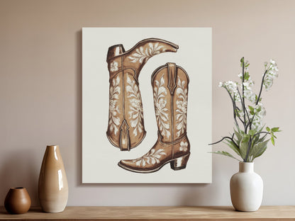 Premium Poster of Vintage Western Cowboy Boots Artwork Canvas Wraps