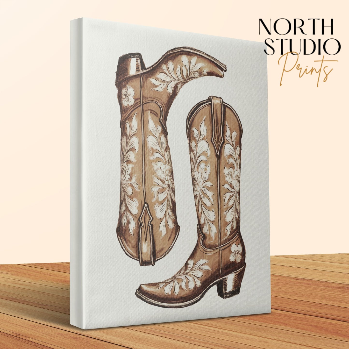 Premium Poster of Vintage Western Cowboy Boots Artwork Canvas Wraps