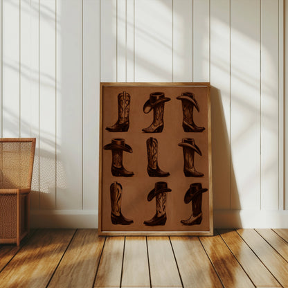 Premium Poster of Vintage Western Cowboy Hats and Boots Posters