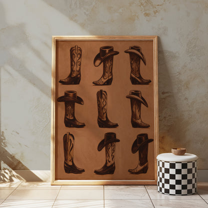 Premium Poster of Vintage Western Cowboy Hats and Boots Posters