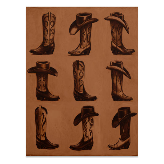 Premium Poster of Vintage Western Cowboy Hats and Boots Posters
