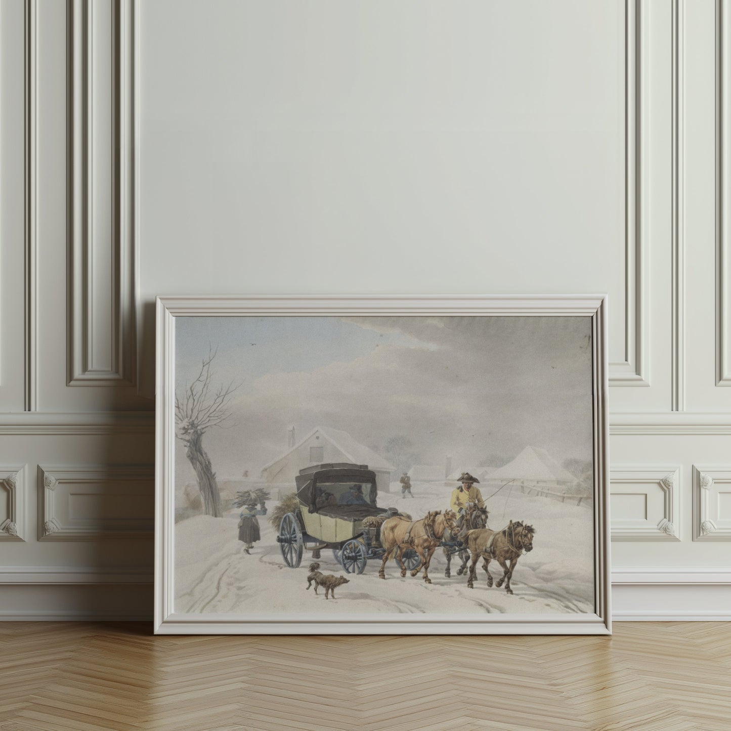 Premium Poster of Vintage Winter Carriage Scene with Horses Posters