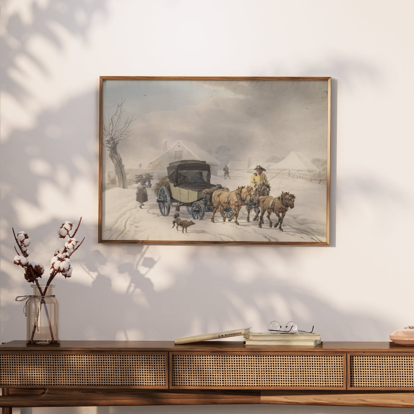 Premium Poster of Vintage Winter Carriage Scene with Horses Posters