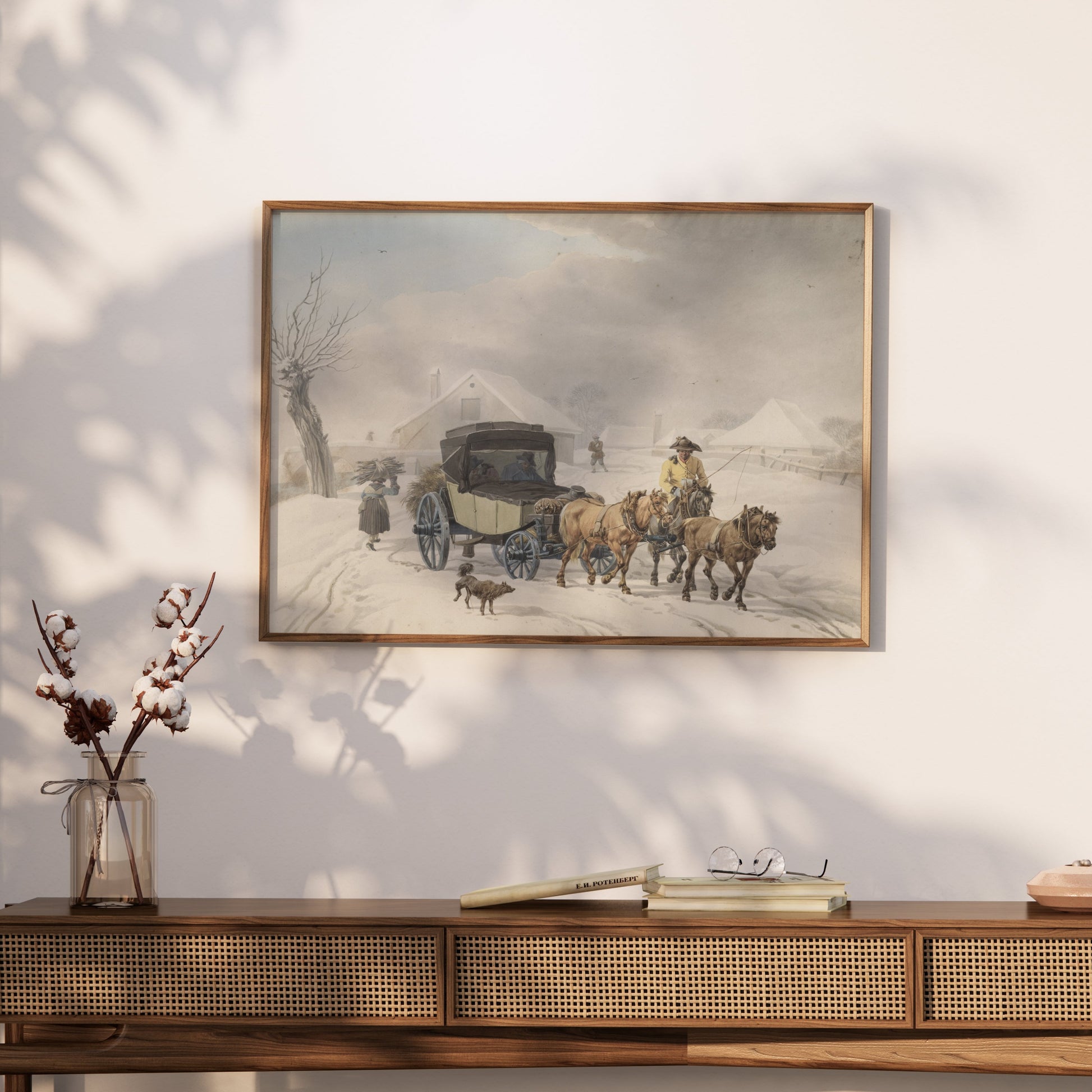 Premium Poster of Vintage Winter Carriage Scene with Horses Posters