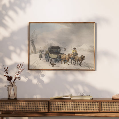 Premium Poster of Vintage Winter Carriage Scene with Horses Posters