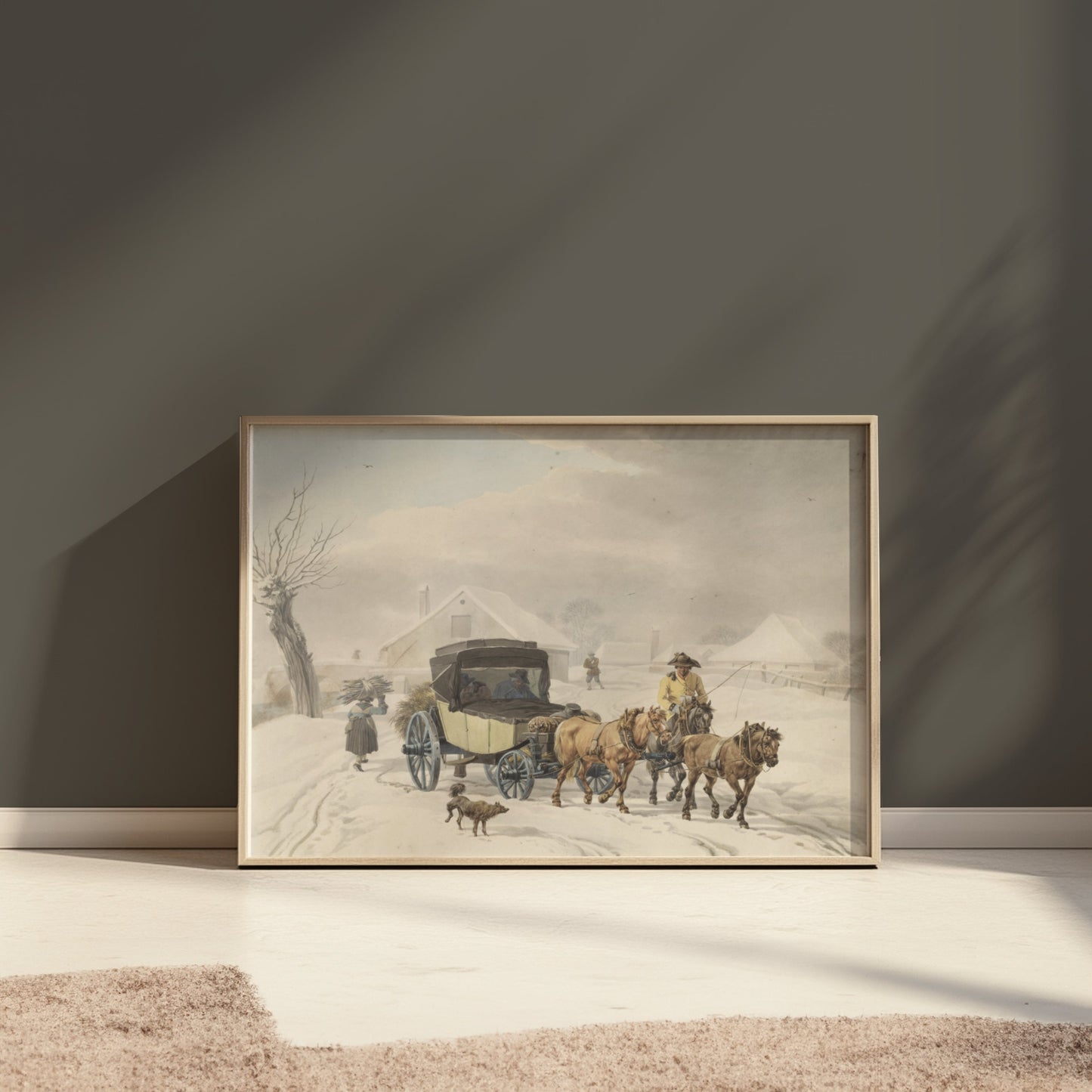 Premium Poster of Vintage Winter Carriage Scene with Horses Posters