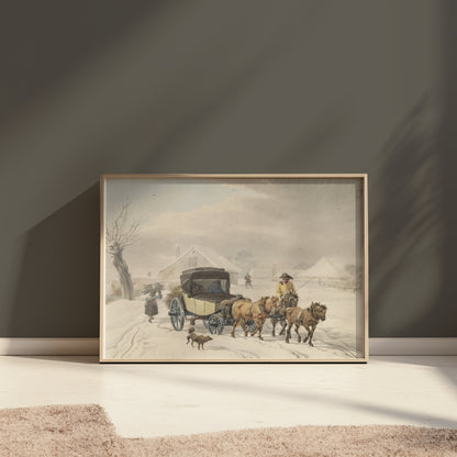 Premium Poster of Vintage Winter Carriage Scene with Horses Posters