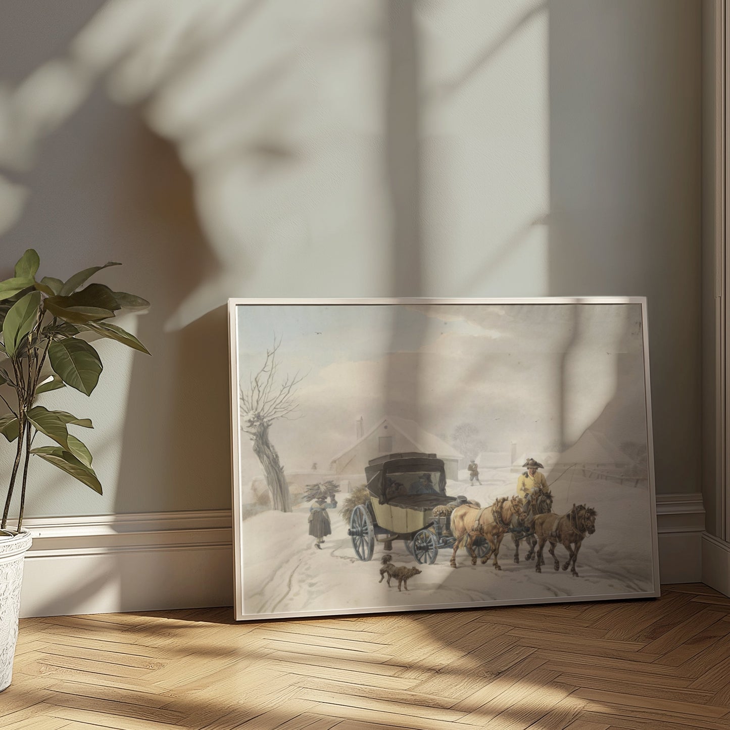 Premium Poster of Vintage Winter Carriage Scene with Horses Posters