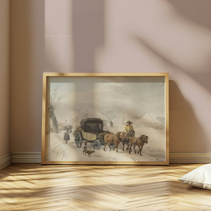 Premium Poster of Vintage Winter Carriage Scene with Horses Posters