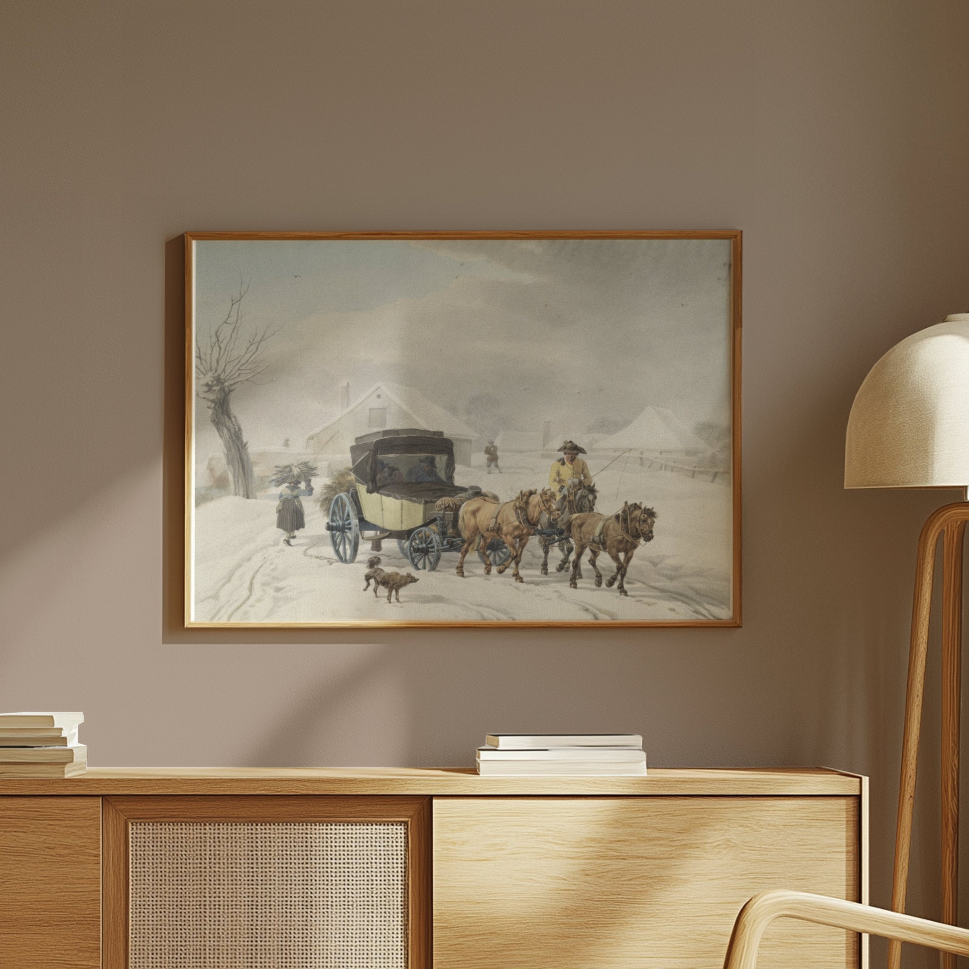 Premium Poster of Vintage Winter Carriage Scene with Horses Posters