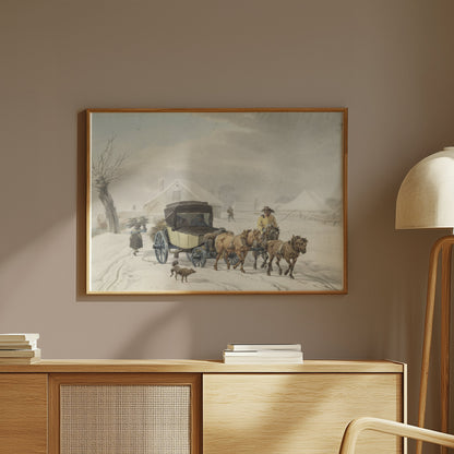 Premium Poster of Vintage Winter Carriage Scene with Horses Posters