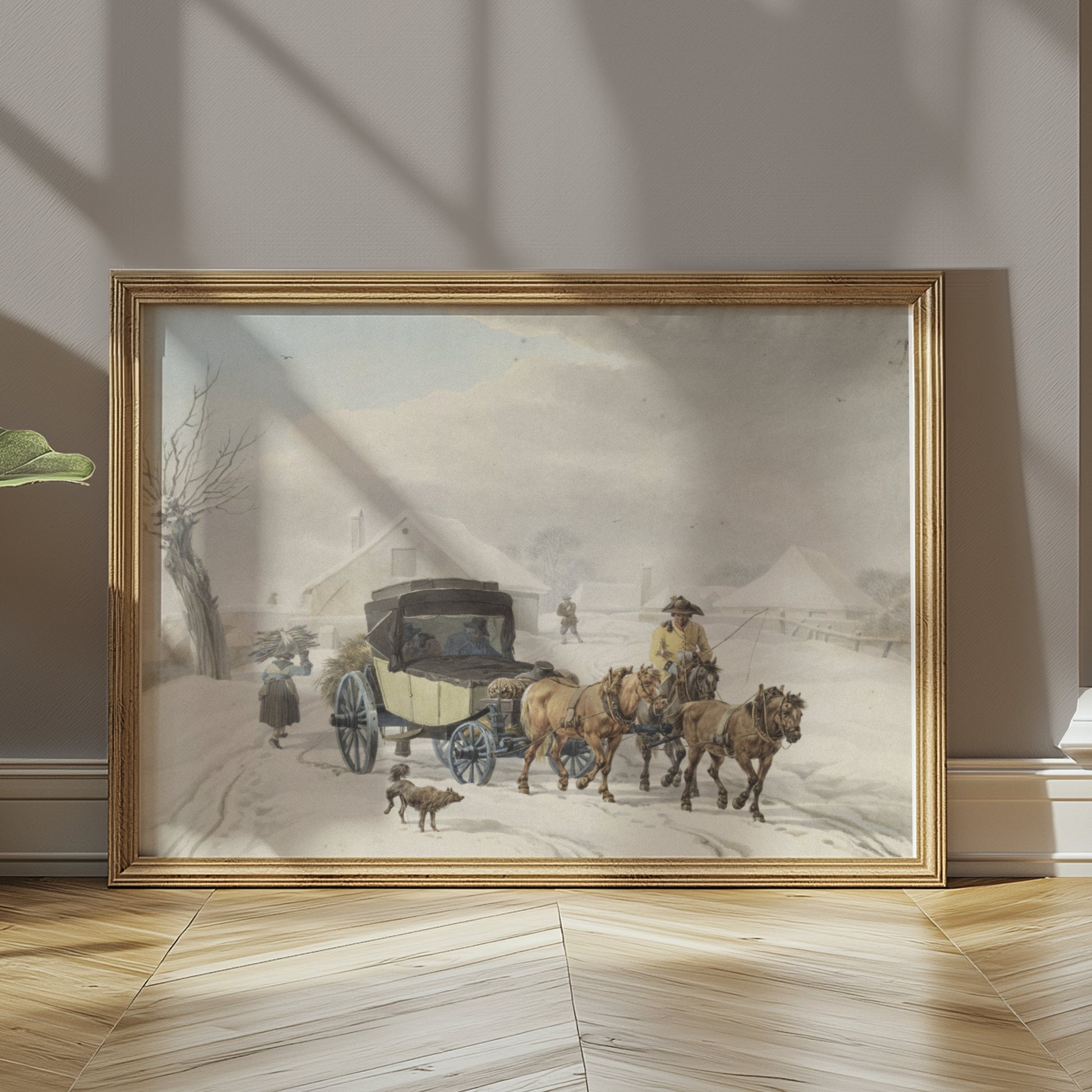 Premium Poster of Vintage Winter Carriage Scene with Horses Posters
