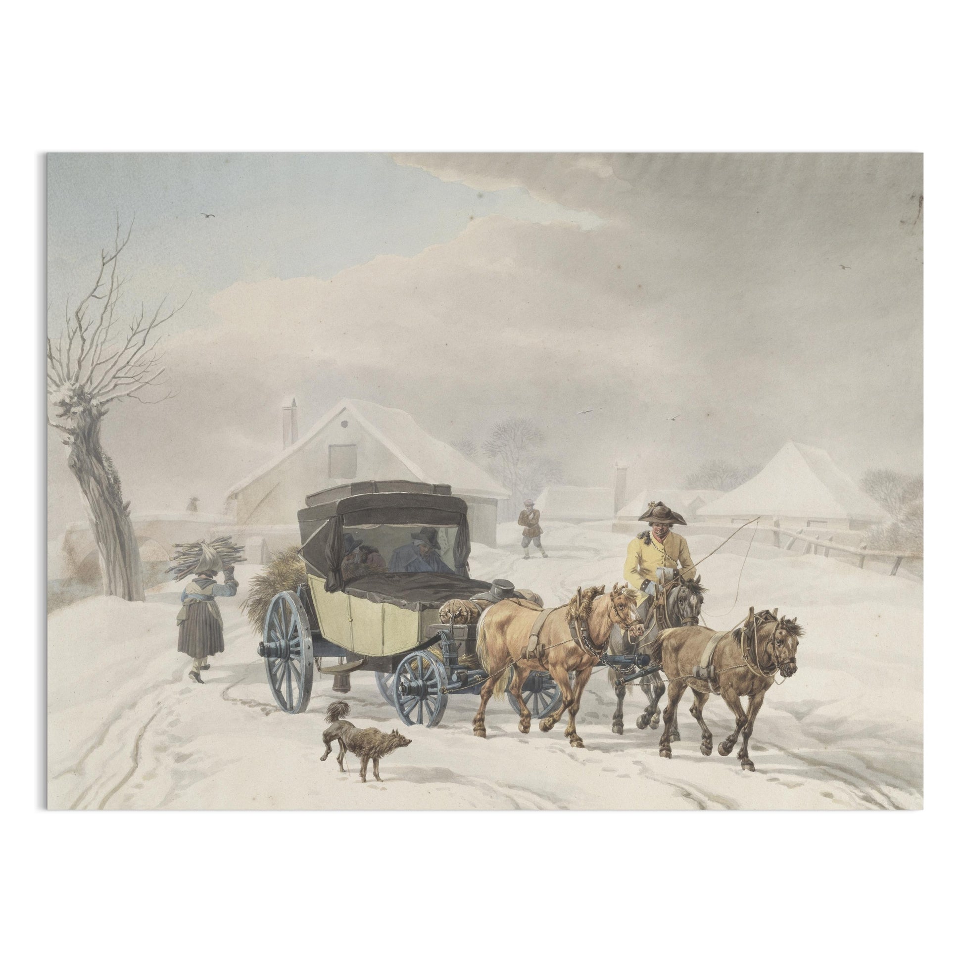 Premium Poster of Vintage Winter Carriage Scene with Horses Posters